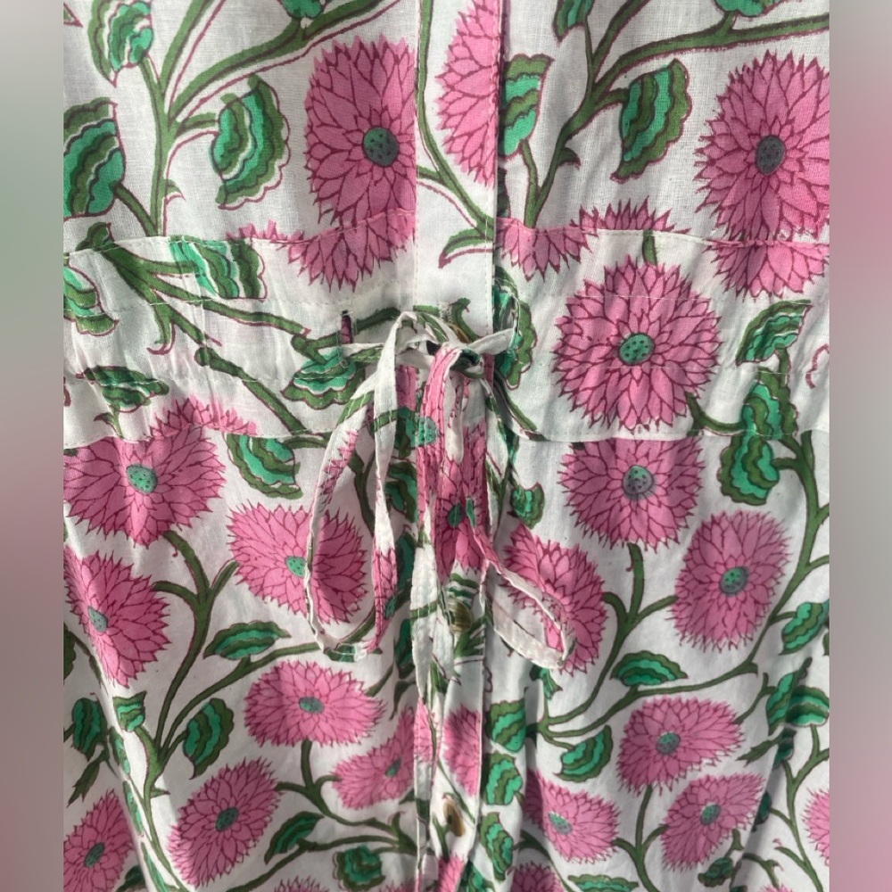 NWT Dzubi Hand Block Printed Maxi Button Down Shirt Dress Womens L Floral Boho - Picture 7 of 11